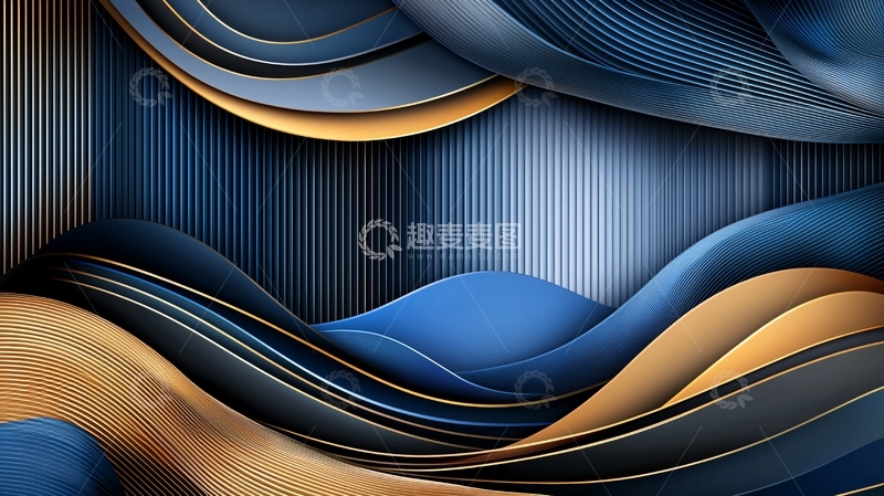 高清大图下载【趣麦麦图】抽象蓝色波浪线条背景
