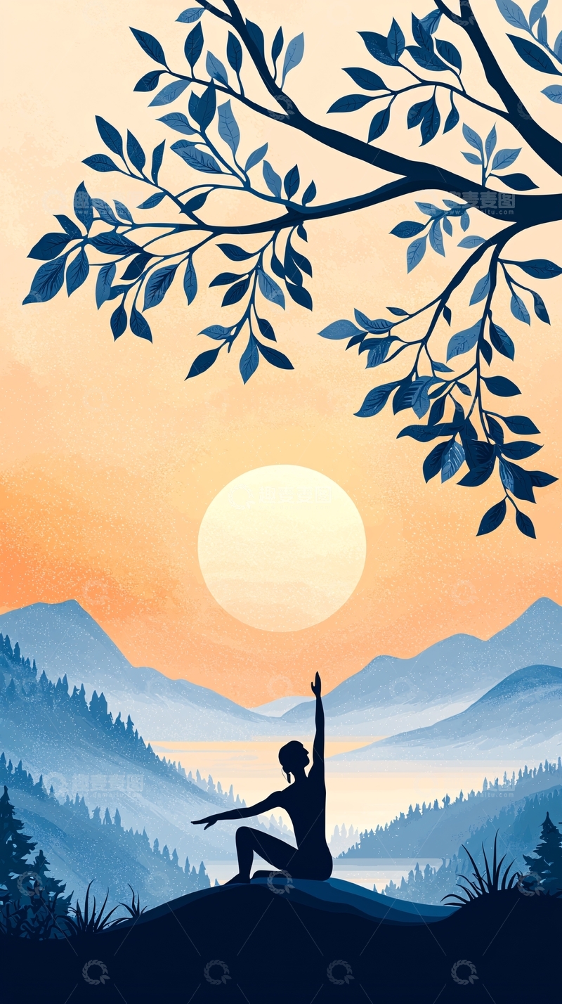 高清大图下载【趣麦麦图】晨曦瑜伽山间静谧