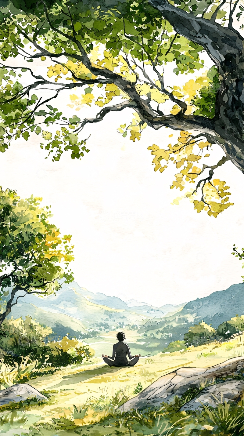 高清大图下载【趣麦麦图】静坐山间冥想图