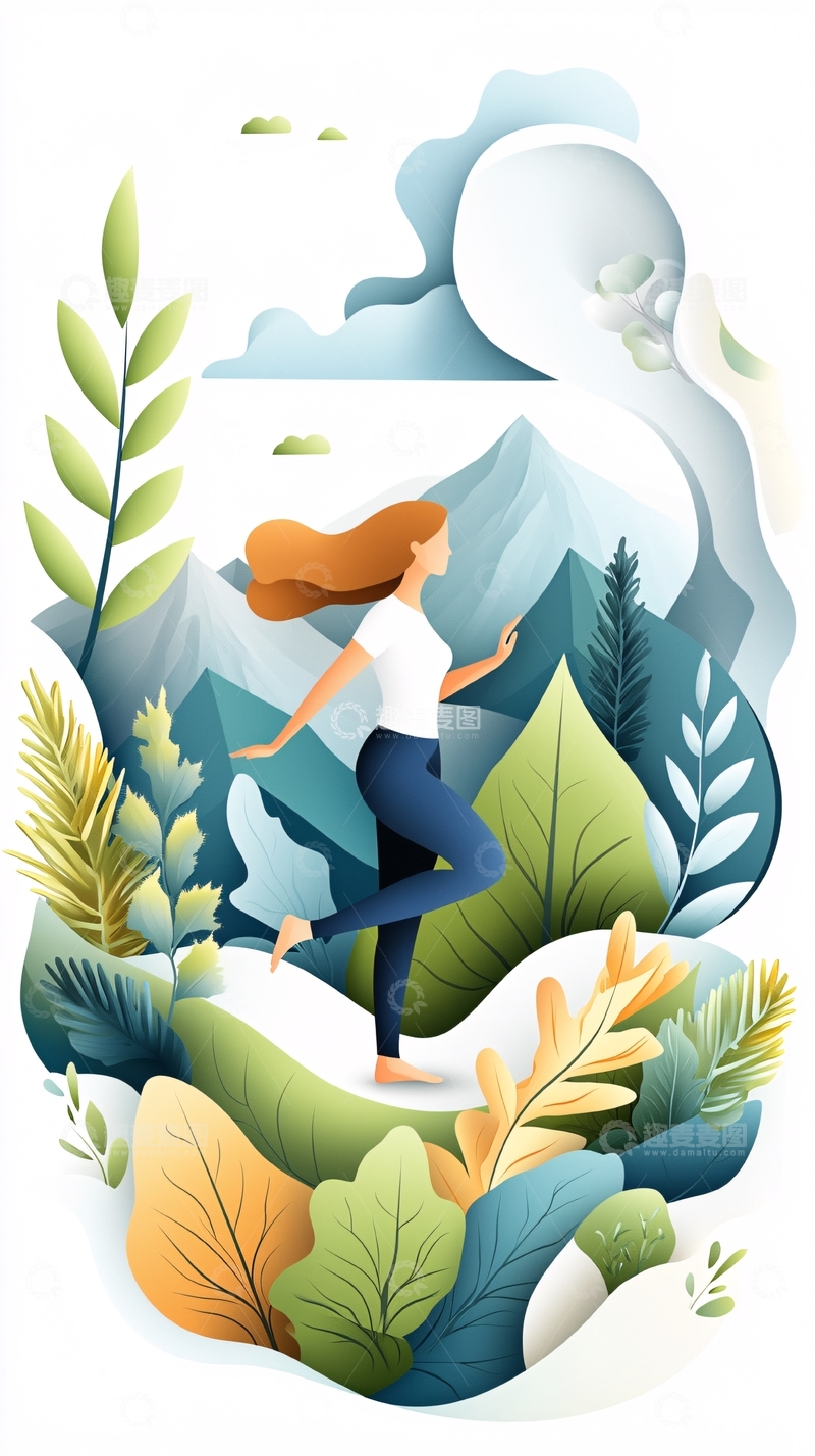 高清大图下载【趣麦麦图】瑜伽女孩在自然中飞翔