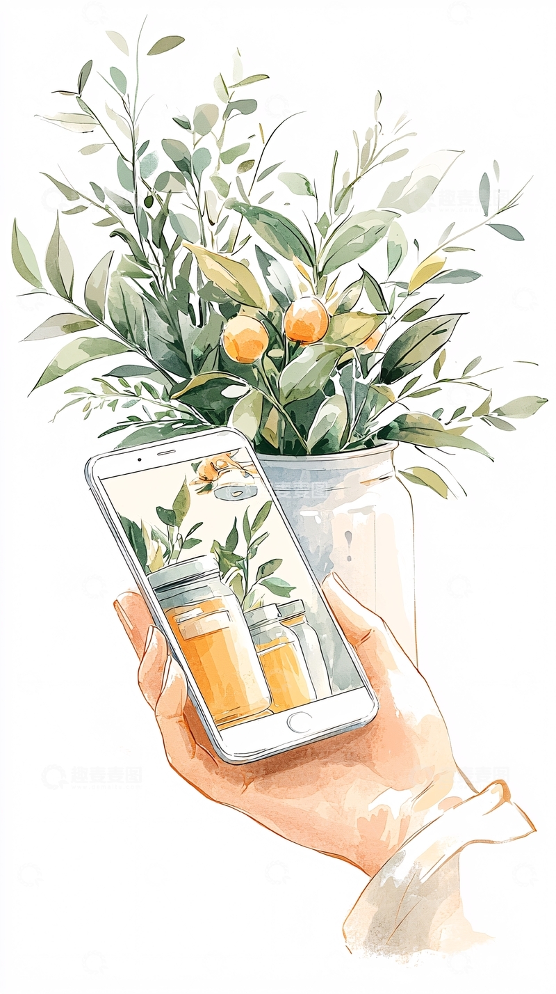 高清大图下载【趣麦麦图】手机屏幕展示植物插图