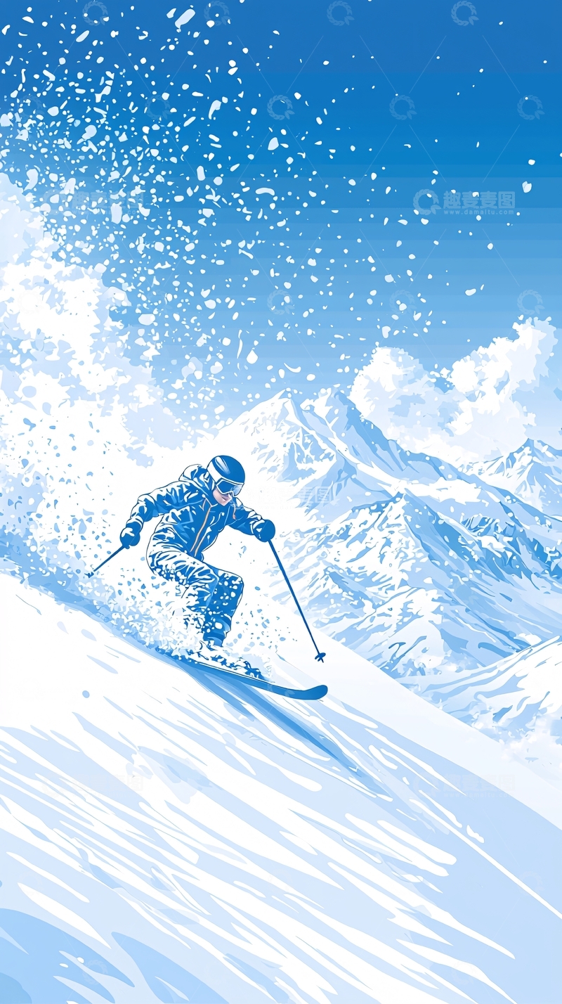 高清大图下载【趣麦麦图】滑雪运动冬季山景插画