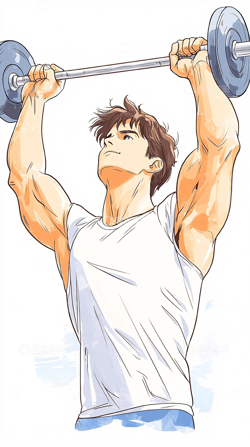 高清大图下载【趣麦麦图】-健身举重动漫人物插画