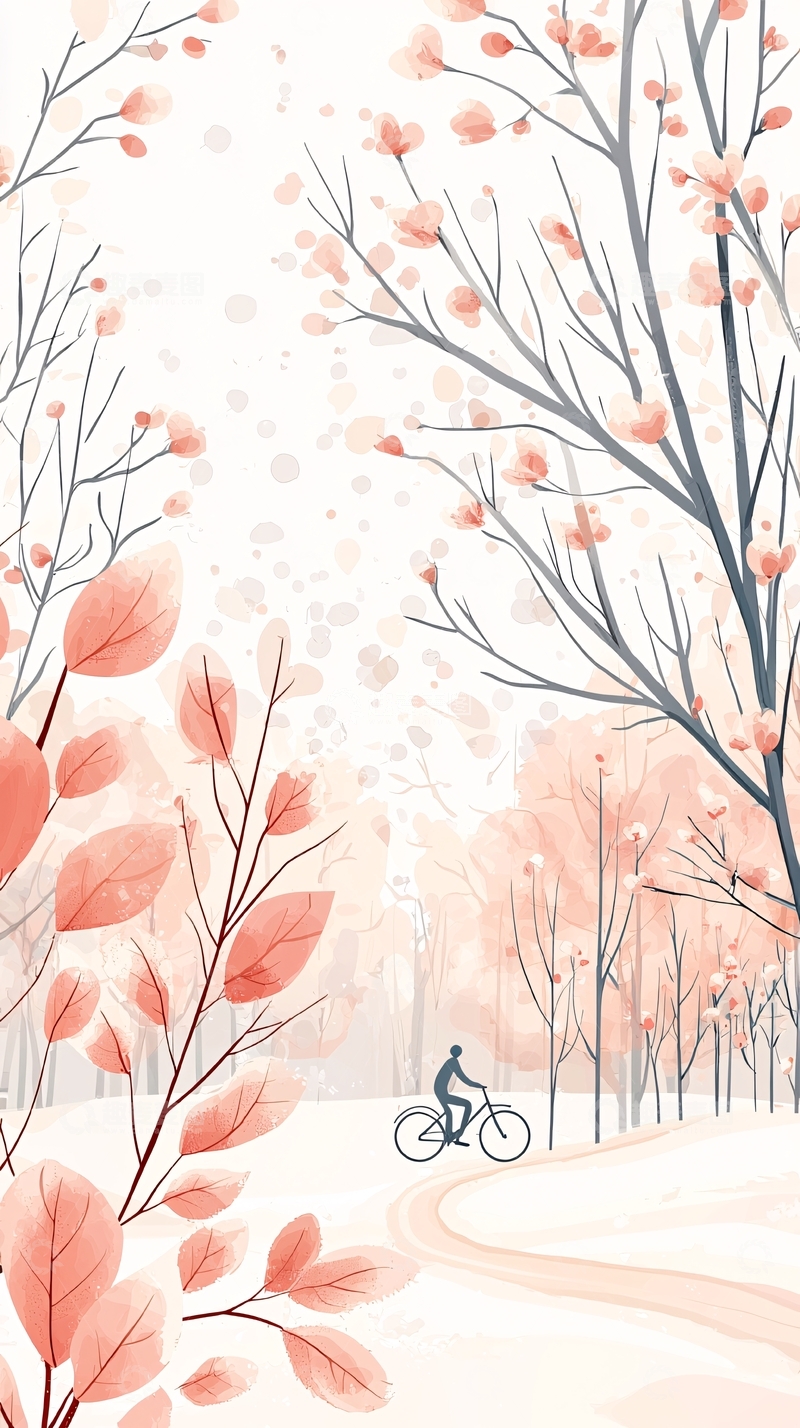 高清大图下载【趣麦麦图】冬日骑行风景插画