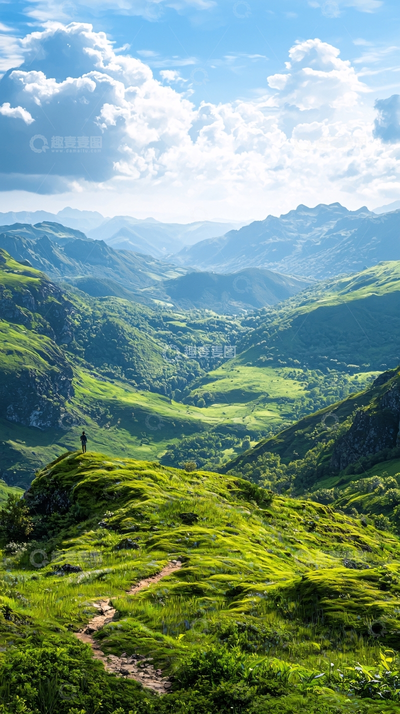 高清大图下载【趣麦麦图】山间徒步风景图