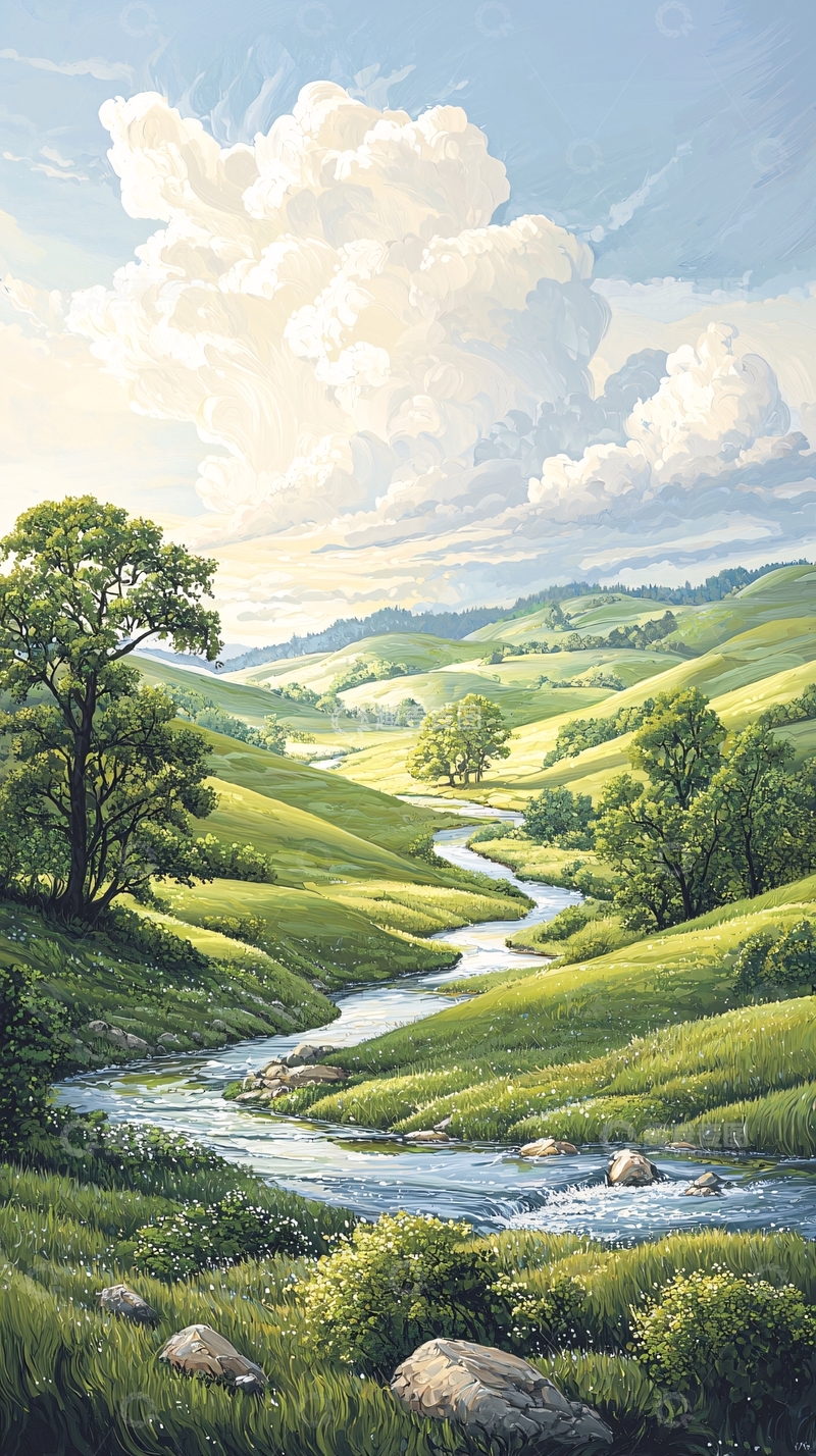 高清大图下载【趣麦麦图】春日田园小溪风景