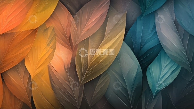 高清大图下载【趣麦麦图】秋叶渐变色彩抽象背景