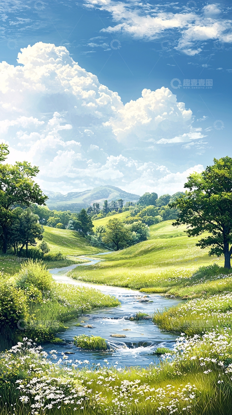 高清大图下载【趣麦麦图】春日田园小溪风景