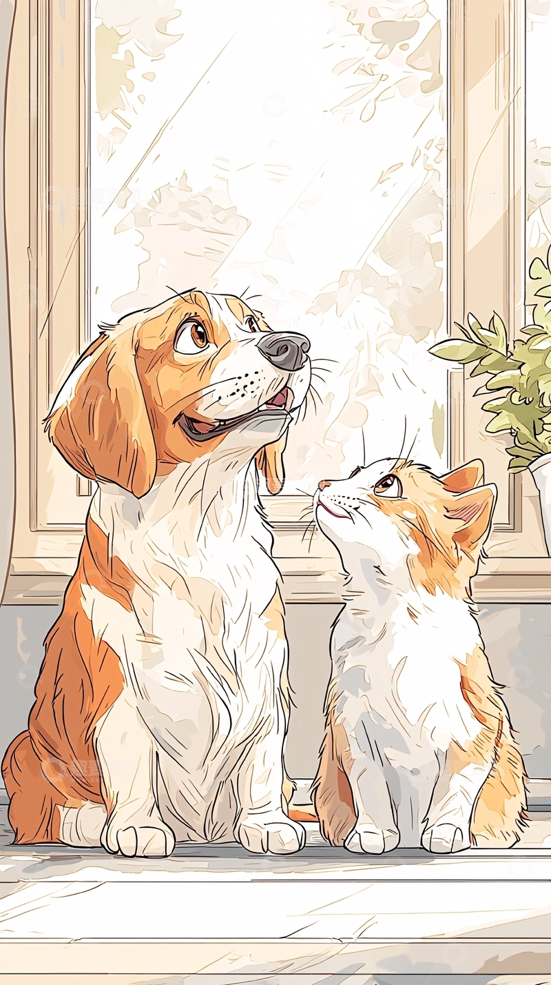 高清大图下载【趣麦麦图】萌宠对视温馨场景