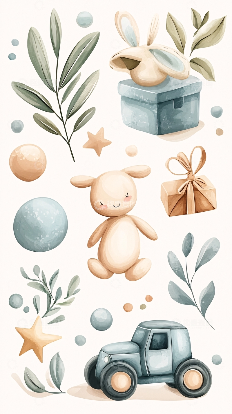 高清大图下载【趣麦麦图】可爱动物与玩具插画素材