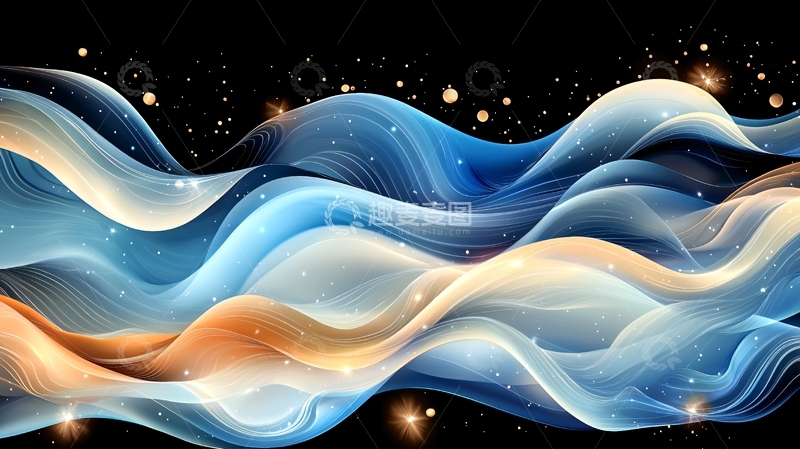高清大图下载【趣麦麦图】梦幻波浪星空背景