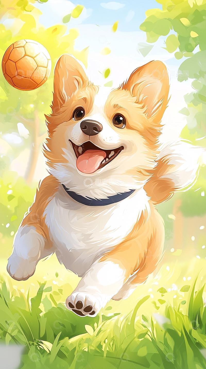 高清大图下载【趣麦麦图】快乐小狗踢足球