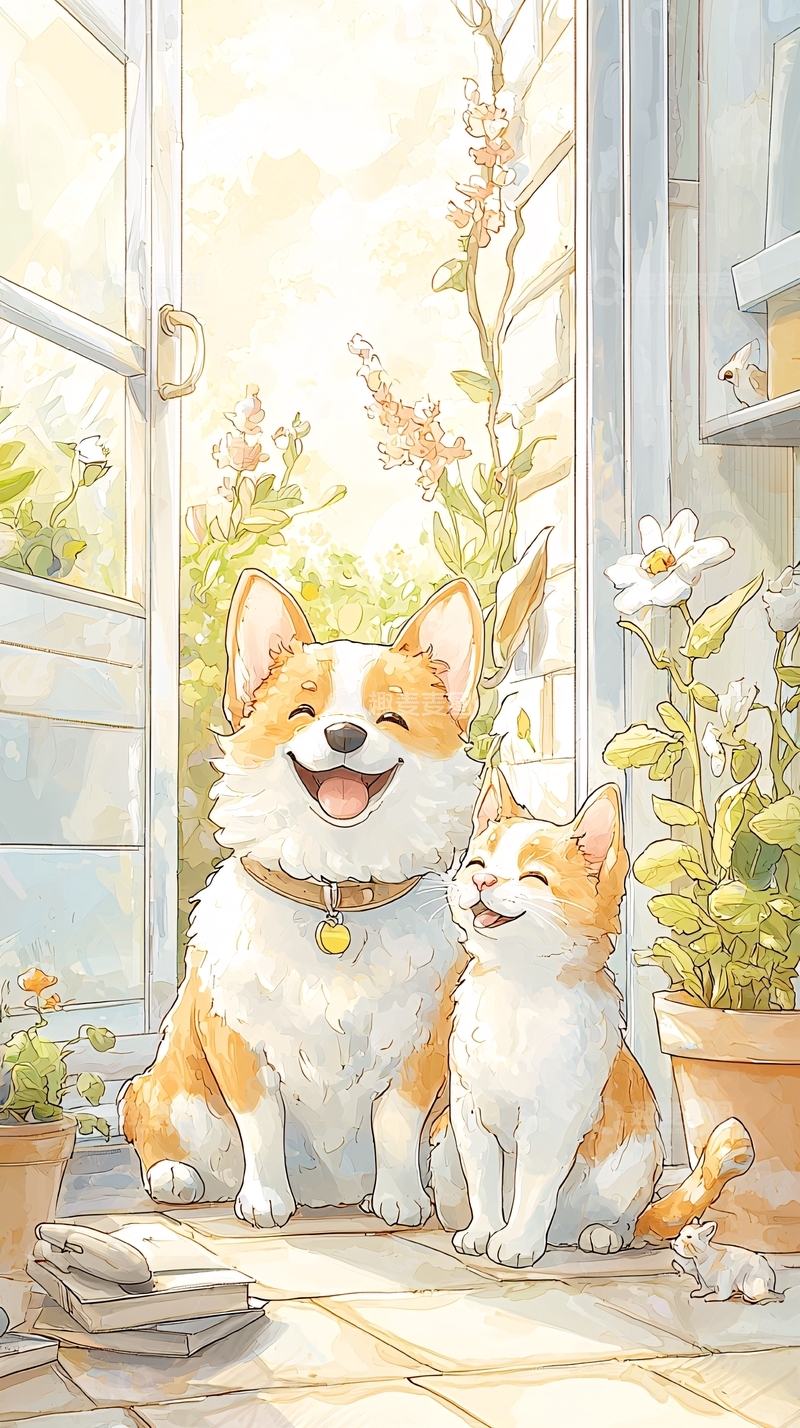 高清大图下载【趣麦麦图】温馨宠物窗边时光