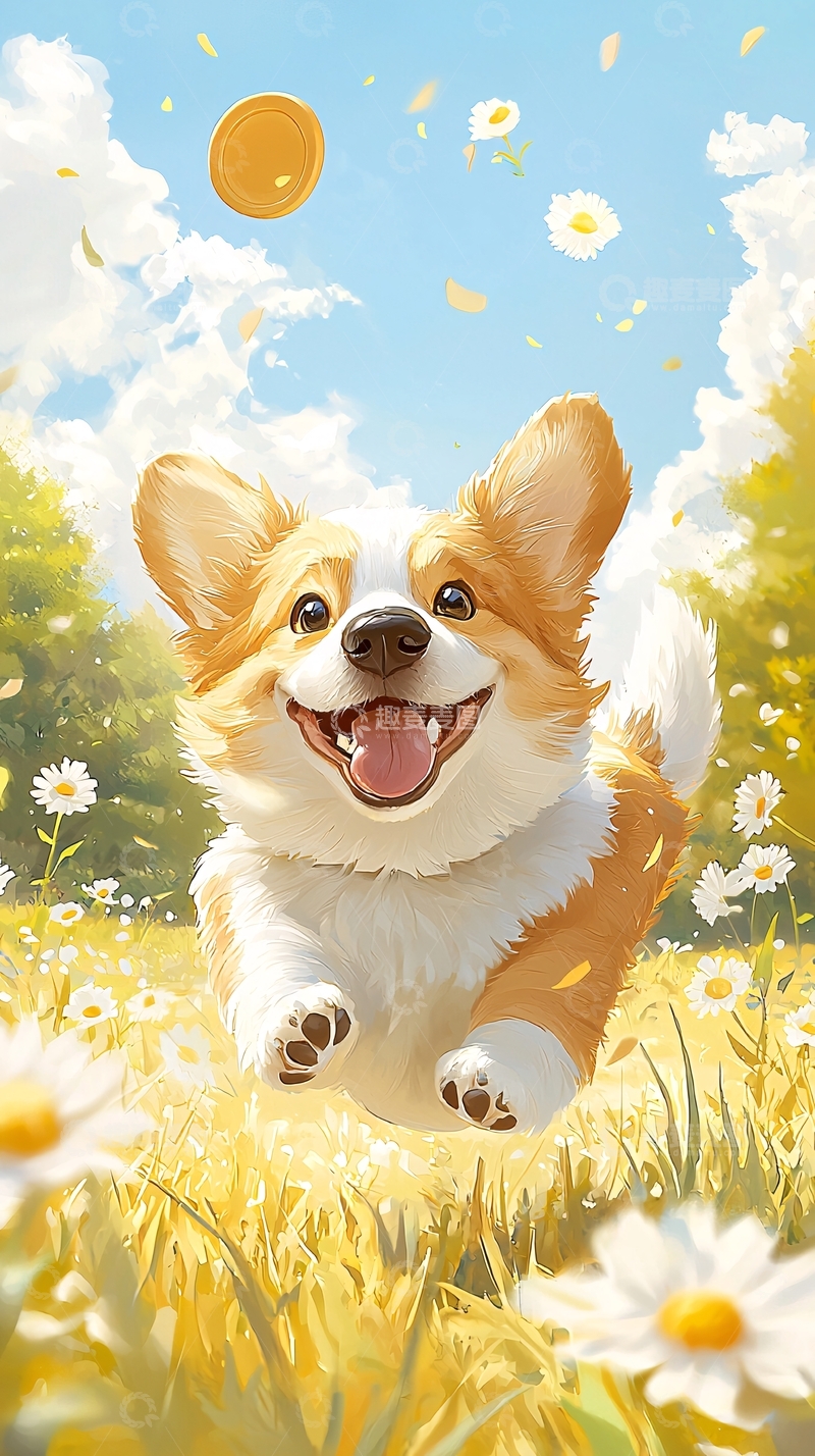 高清大图下载【趣麦麦图】快乐奔跑的柯基犬