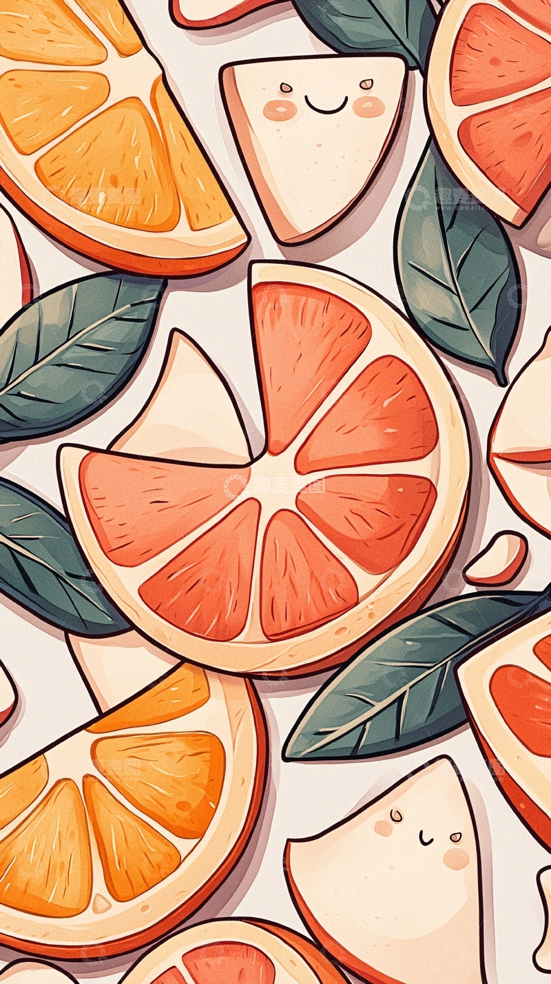 高清大图下载【趣麦麦图】橙子切片卡通风格背景图