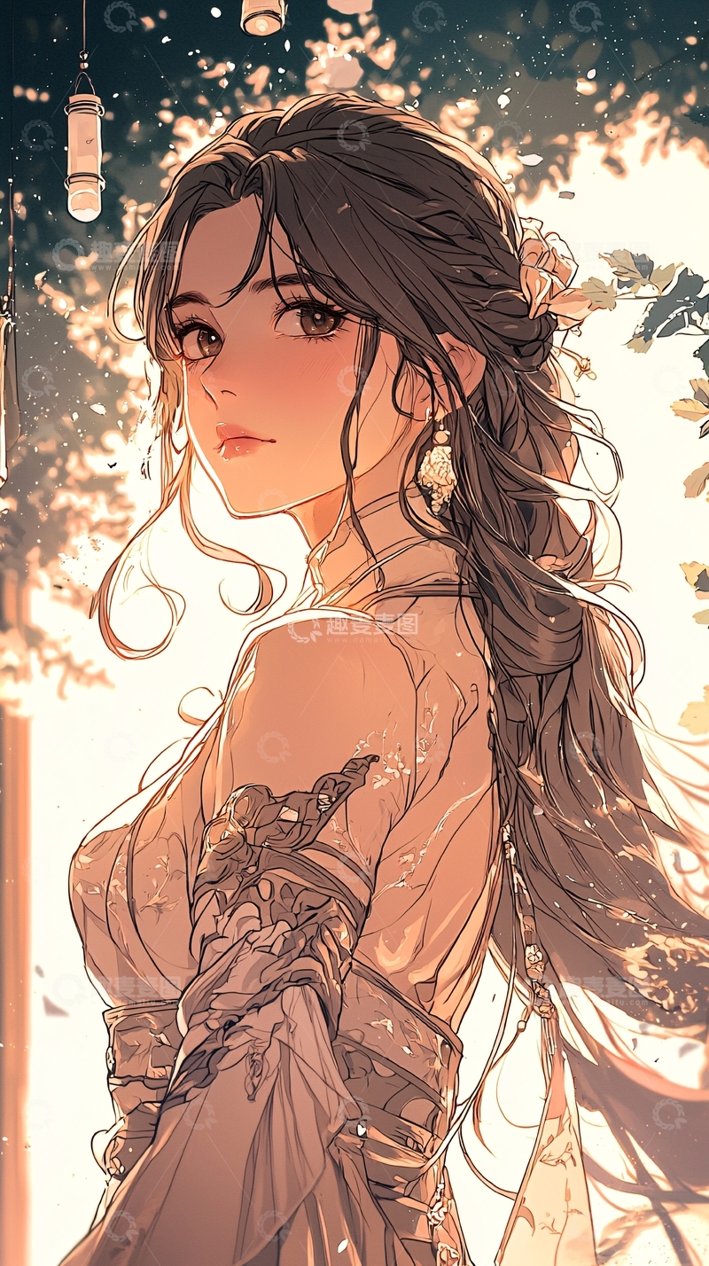 高清大图下载【趣麦麦图】古风少女夜景插画