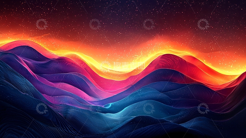 高清大图下载【趣麦麦图】梦幻山峦星空背景