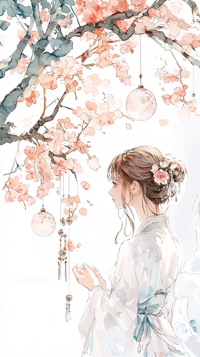 高清大图下载【趣麦麦图】樱花树下的女子