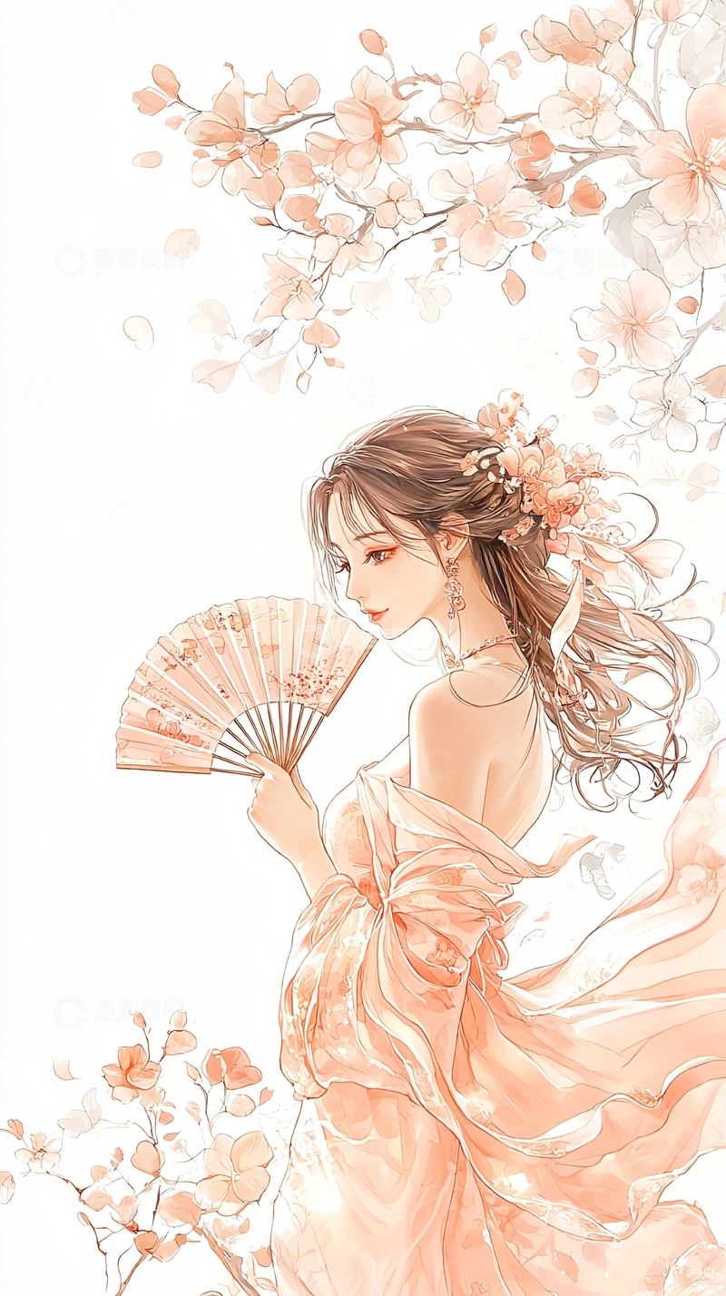 高清大图下载【趣麦麦图】樱花下的古典美女