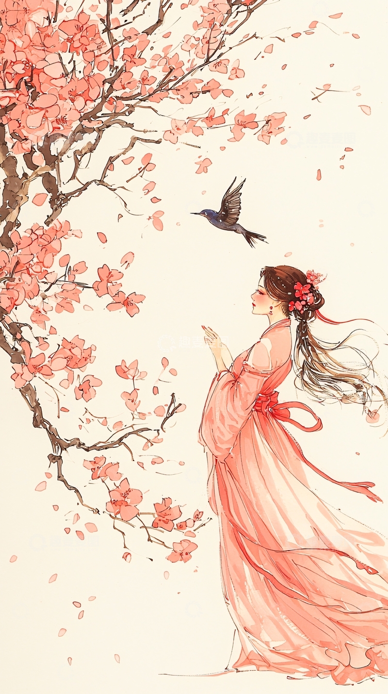 高清大图下载【趣麦麦图】樱花树下的女子