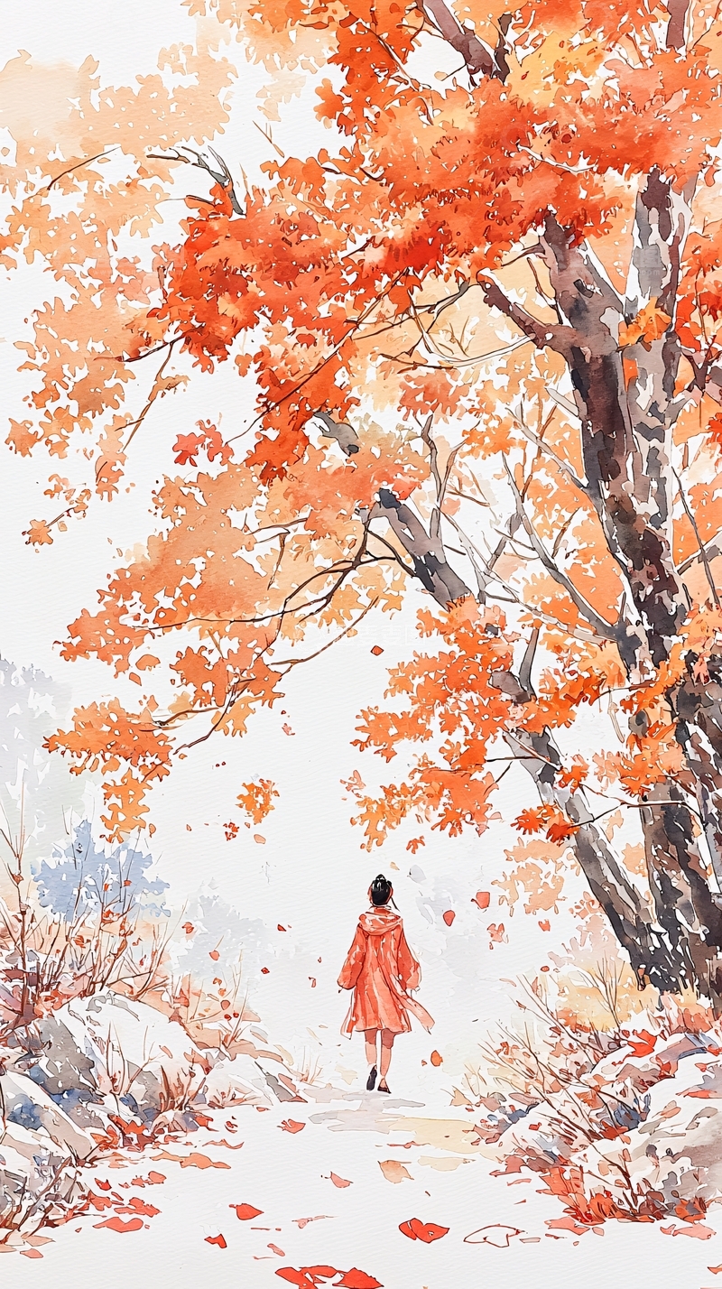 高清大图下载【趣麦麦图】秋日漫步小径上的女孩