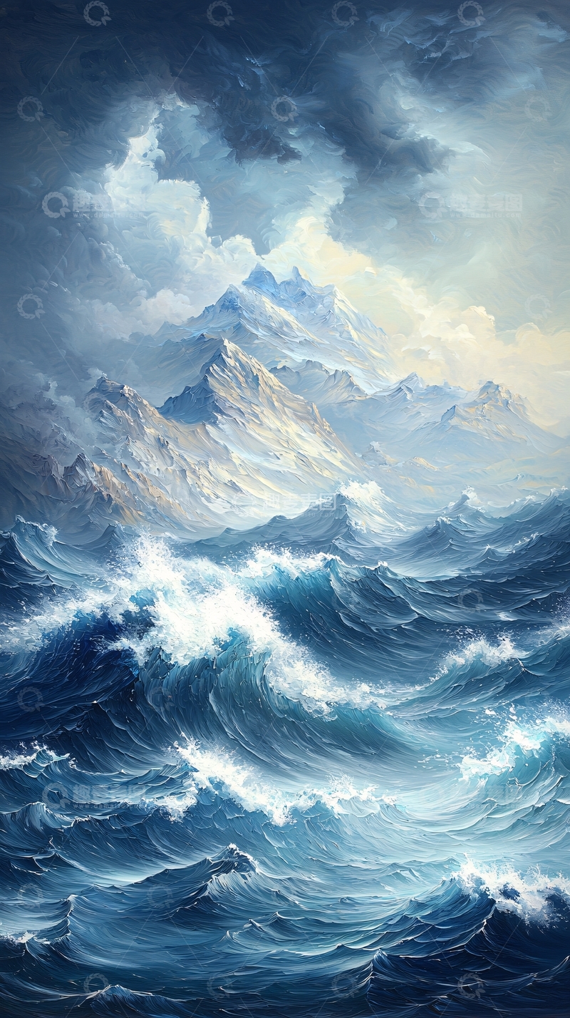 高清大图下载【趣麦麦图】雪山与大海的壮丽画卷