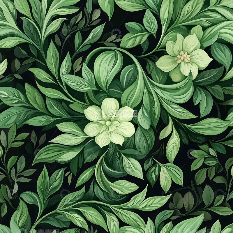 高清大图下载【趣麦麦图】绿色花卉植物图案背景