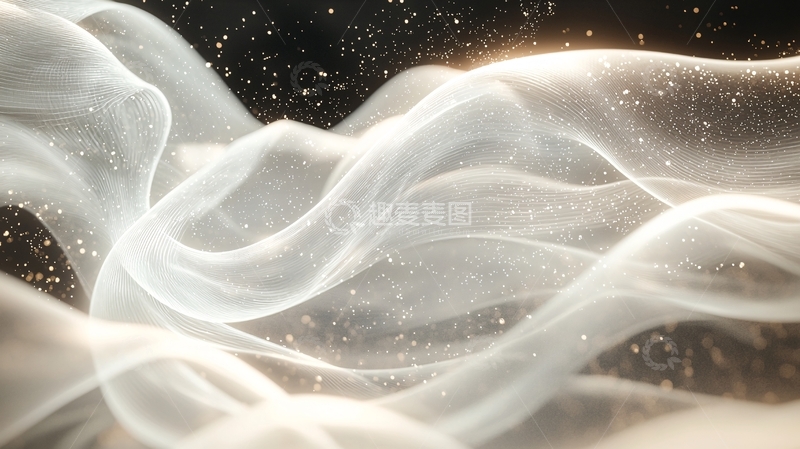 高清大图下载【趣麦麦图】飘逸丝带与光点的艺术背景