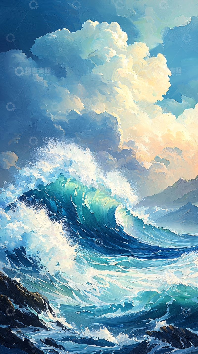 高清大图下载【趣麦麦图】巨浪翻滚的海洋风景