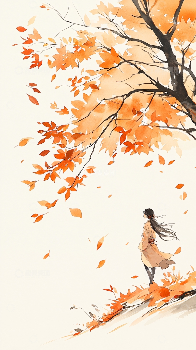 高清大图下载【趣麦麦图】秋日落叶下的背影
