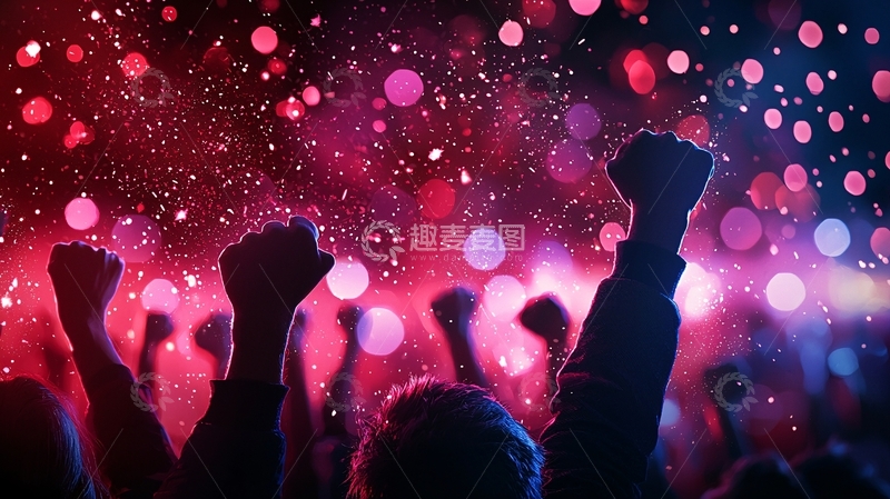 高清大图下载【趣麦麦图】演唱会人群挥拳庆祝