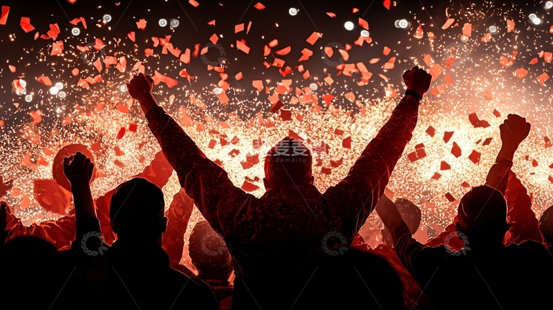 高清大图下载【趣麦麦图】庆祝胜利的欢呼人群