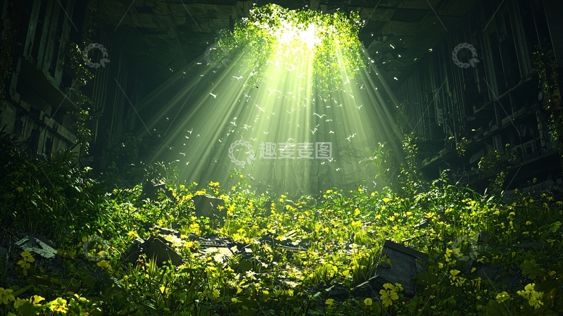 高清大图下载【趣麦麦图】废墟中的阳光与生机