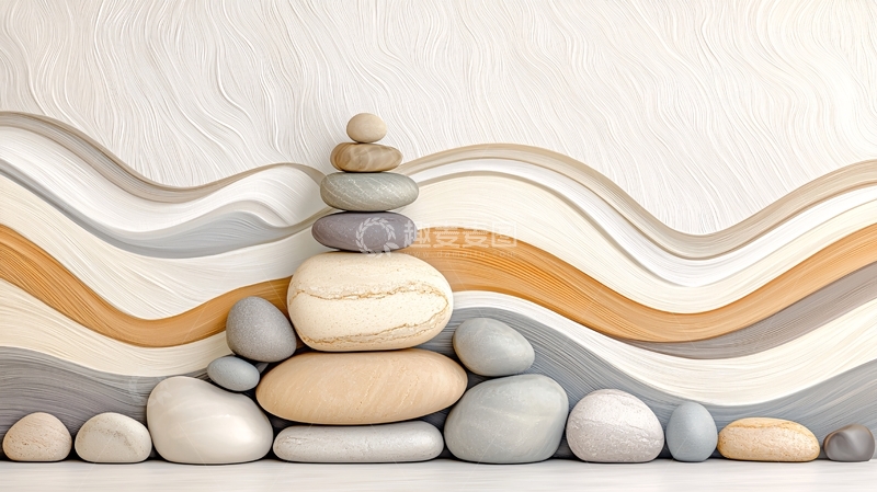 高清大图下载【趣麦麦图】平衡石与抽象波纹背景
