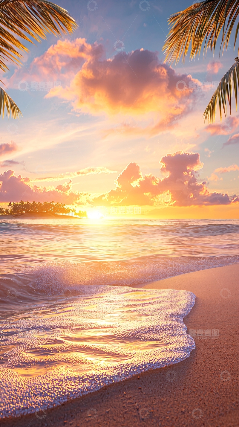 高清大图下载【趣麦麦图】日落海滩椰树沙滩