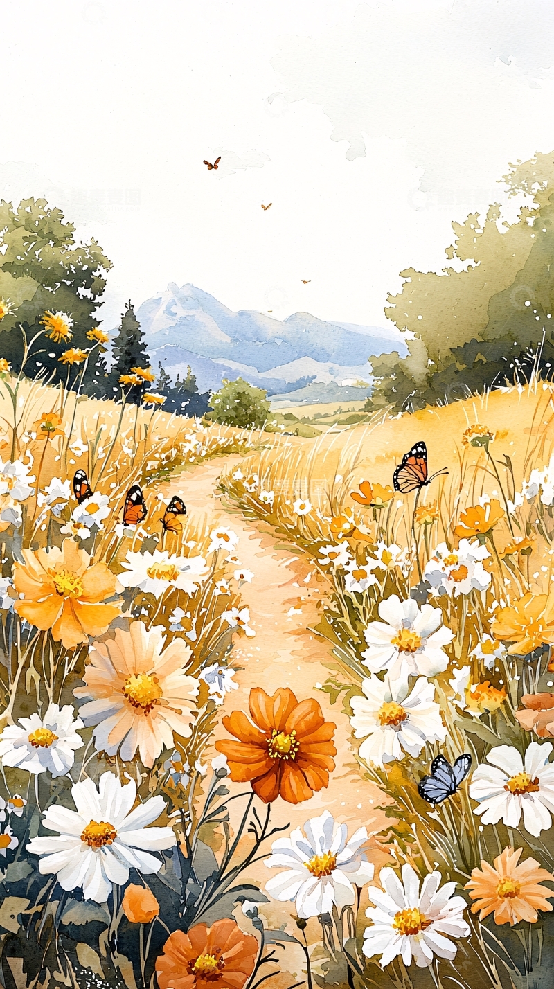 高清大图下载【趣麦麦图】秋日花海蝴蝶小径