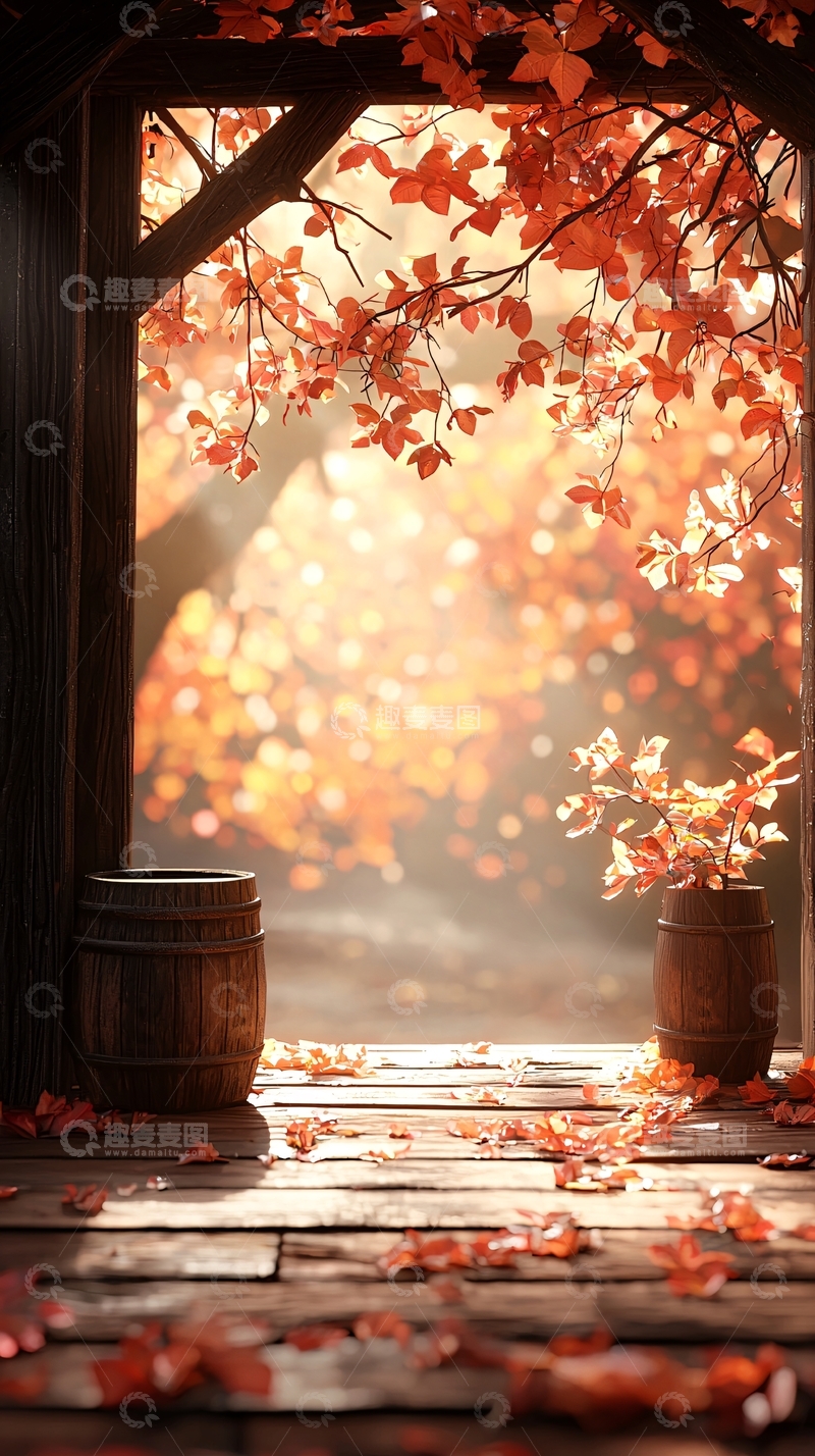 高清大图下载【趣麦麦图】秋日阳光下的木屋窗景
