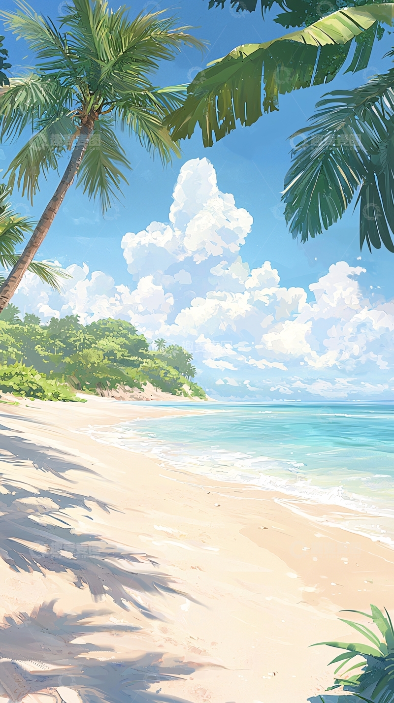 高清大图下载【趣麦麦图】热带海滩风景插画