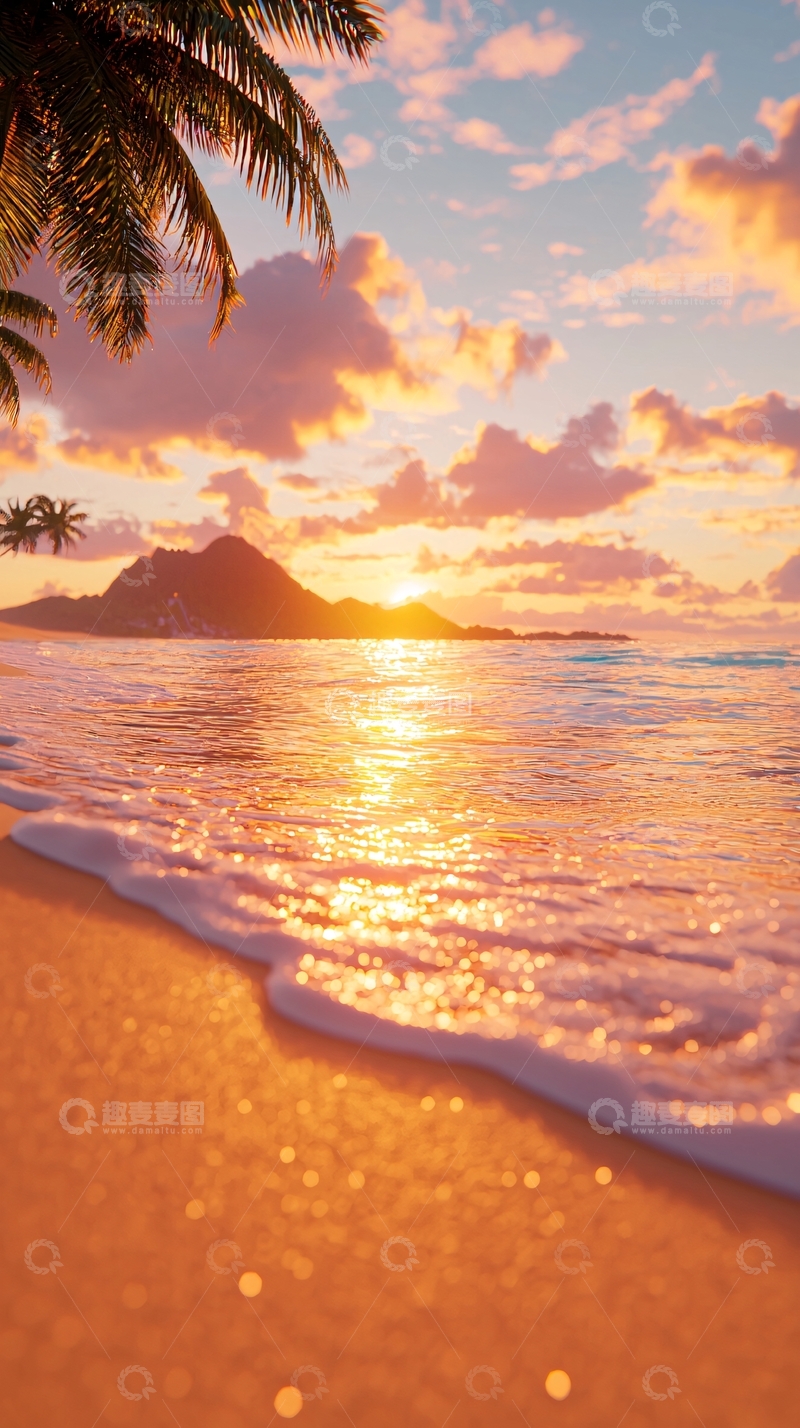 高清大图下载【趣麦麦图】日落海滩椰树沙滩