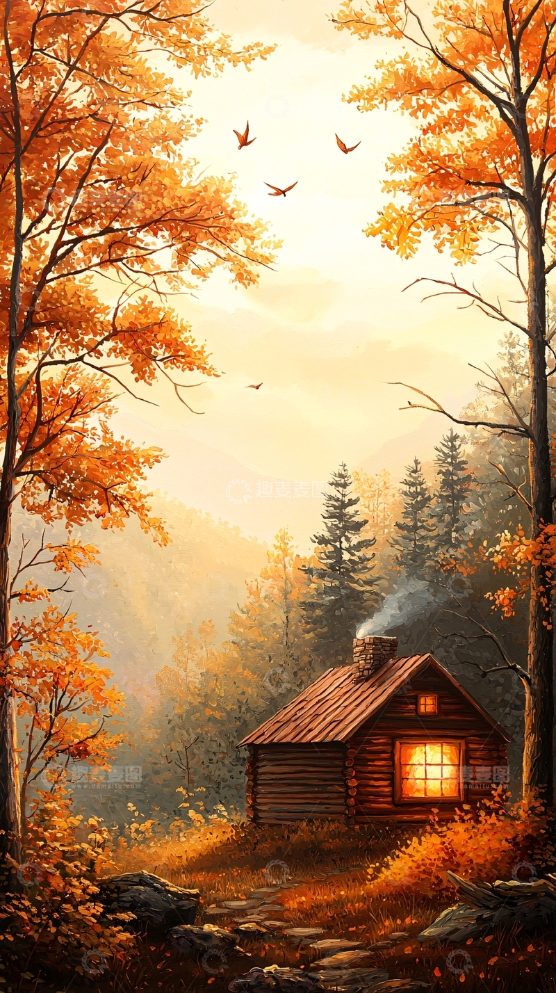 高清大图下载【趣麦麦图】秋日山间小屋