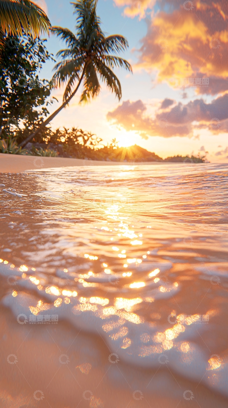 高清大图下载【趣麦麦图】日落海滩椰树沙滩