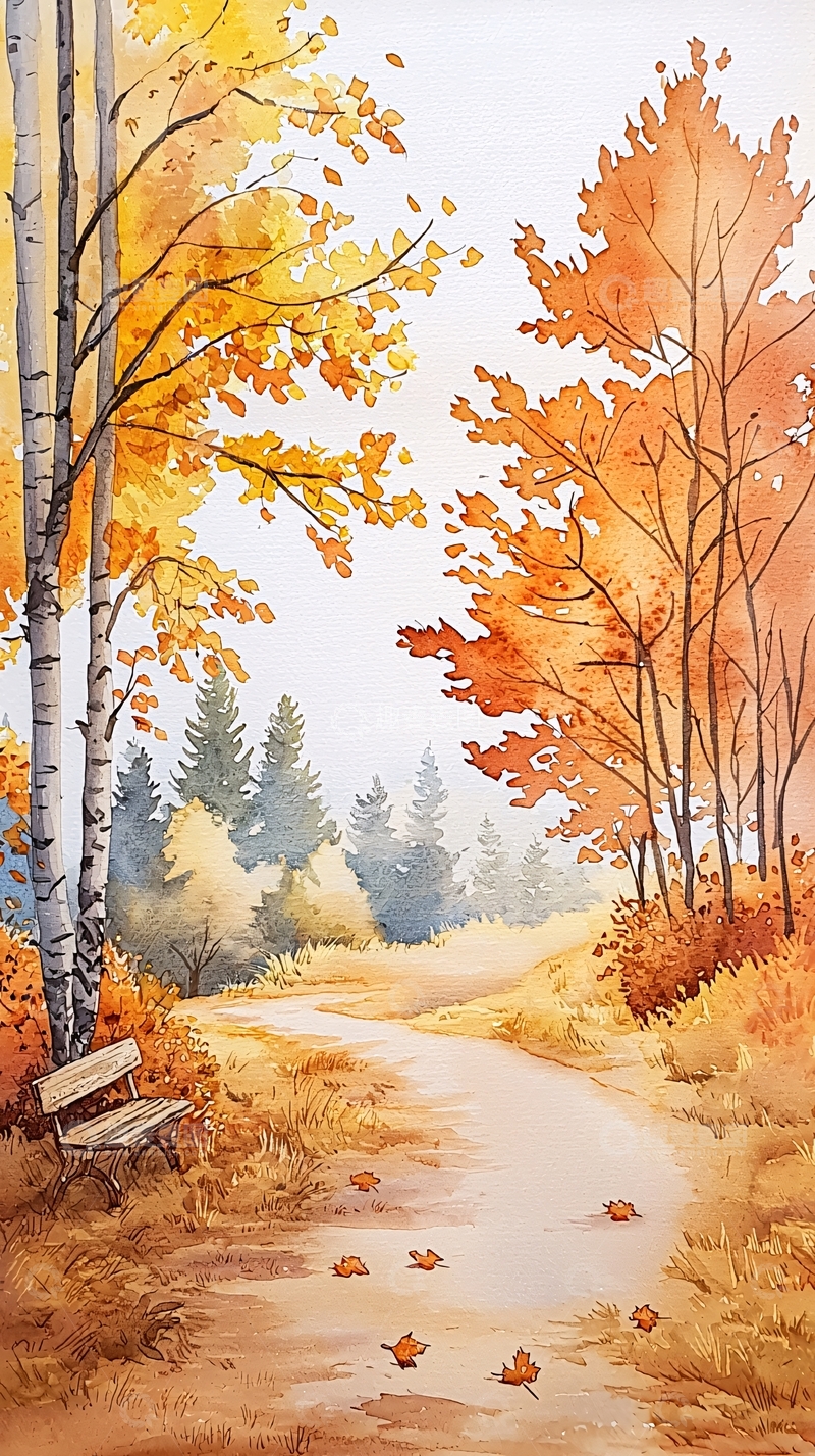 高清大图下载【趣麦麦图】秋日小径与落叶