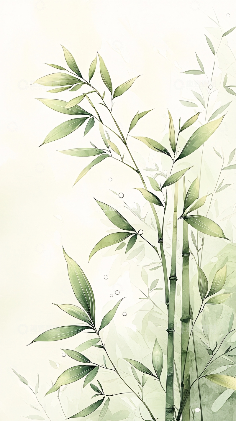 高清大图下载【趣麦麦图】-清新竹子手绘插画背景图