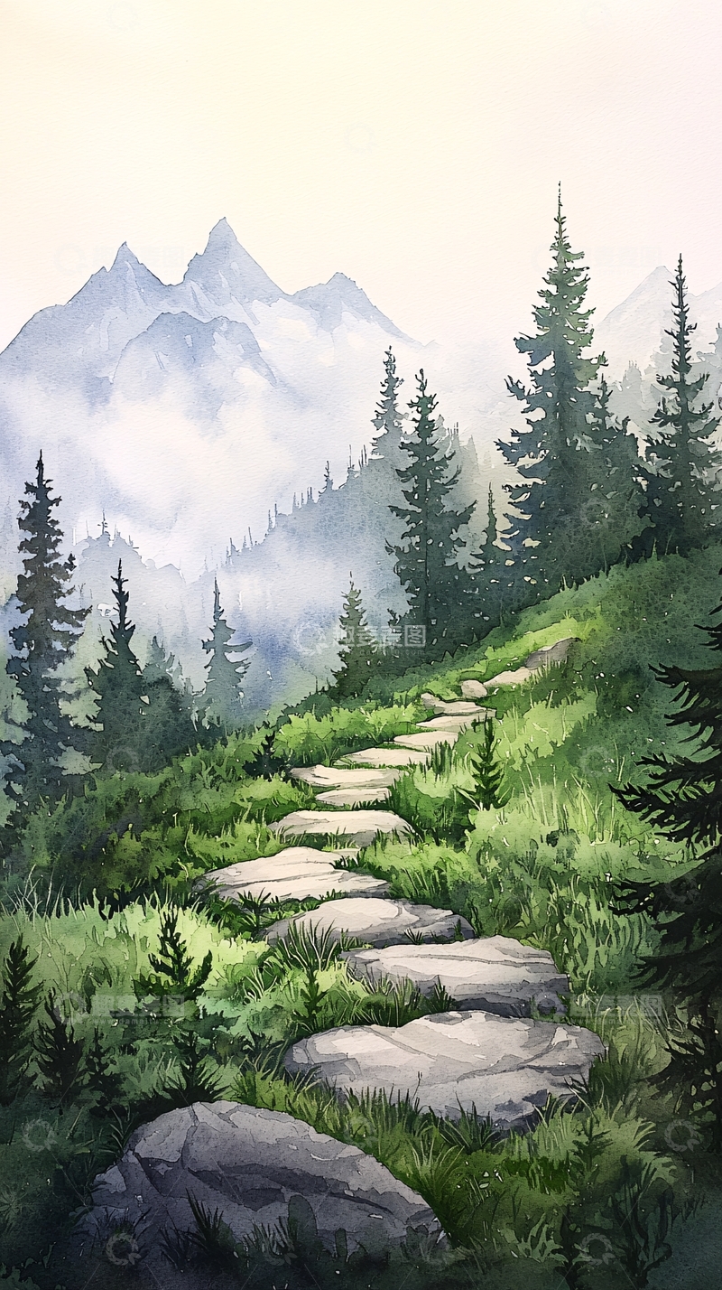 高清大图下载【趣麦麦图】山间小径与松林