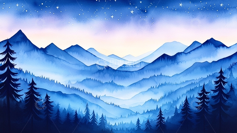 高清大图下载【趣麦麦图】夜空下的山峦与松林