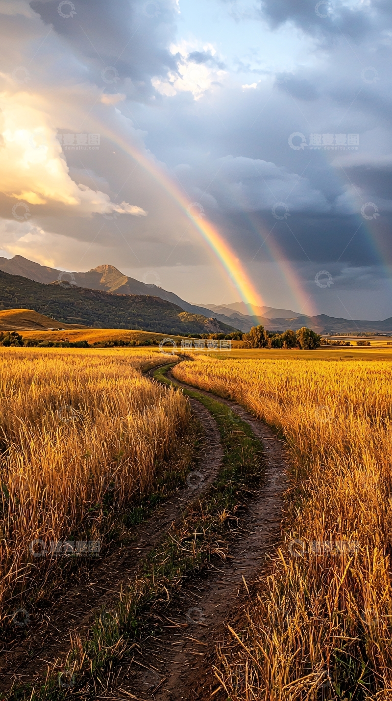 高清大图下载【趣麦麦图】彩虹田野小路自然风光