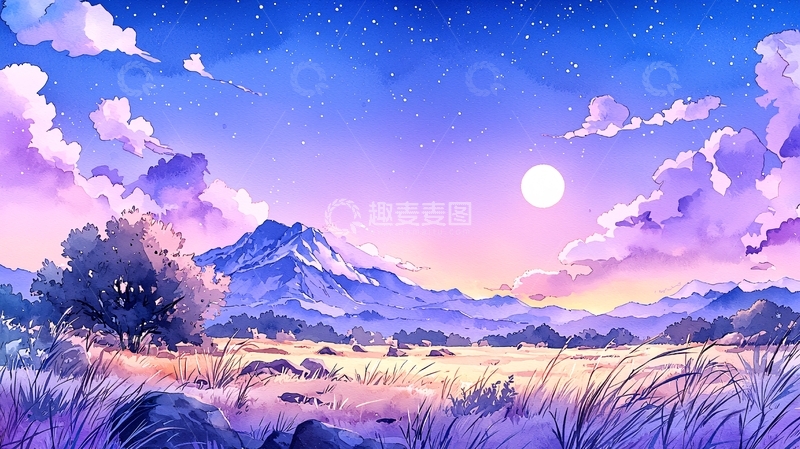 高清大图下载【趣麦麦图】梦幻星空下的山野风景