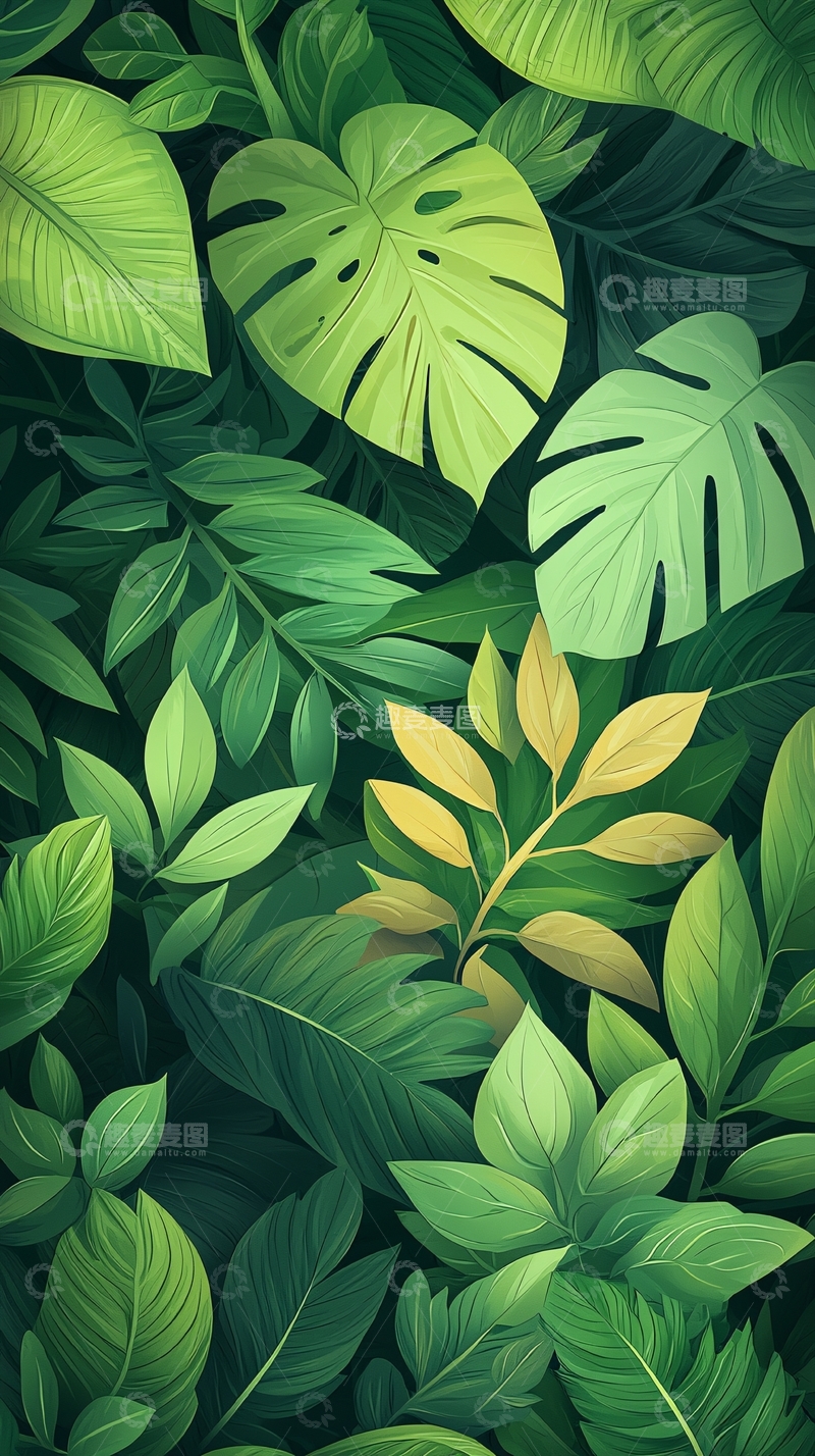 高清大图下载【趣麦麦图】热带雨林植物叶子背景图
