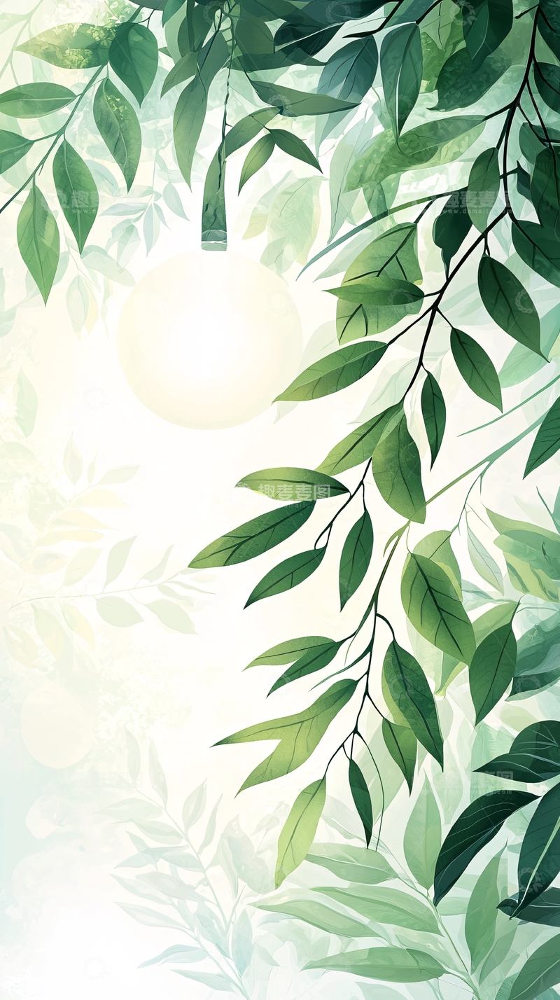 高清大图下载【趣麦麦图】月光下的绿叶背景图