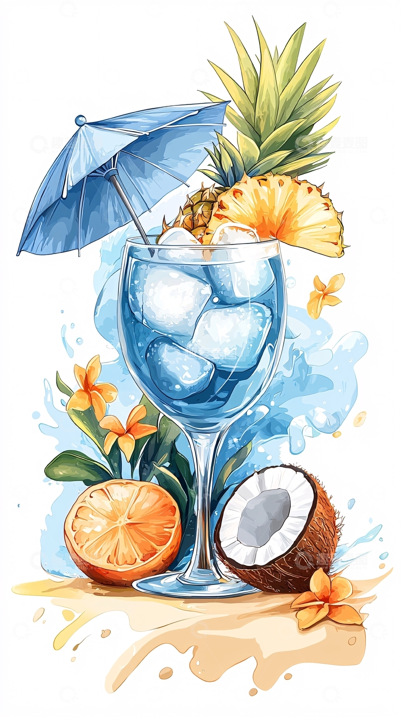 高清大图下载【趣麦麦图】夏日清凉水果饮品插画